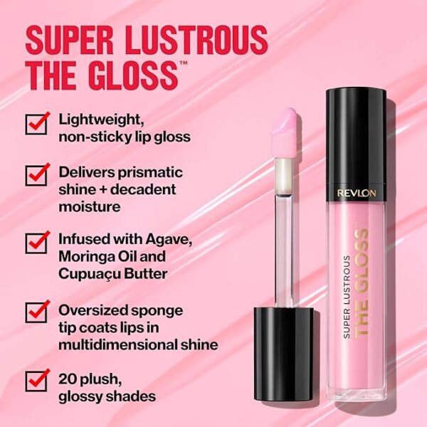 Revlon Lip Gloss, Super Lustrous The Gloss, Non-Sticky, High Shine Finish, 215 Super Natural - Image 3