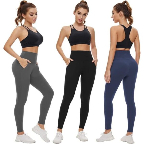 NEW YOUNG 3 Pack Leggings with Pockets for Women,High Waisted Tummy Control Workout Yoga Pants - Image 2