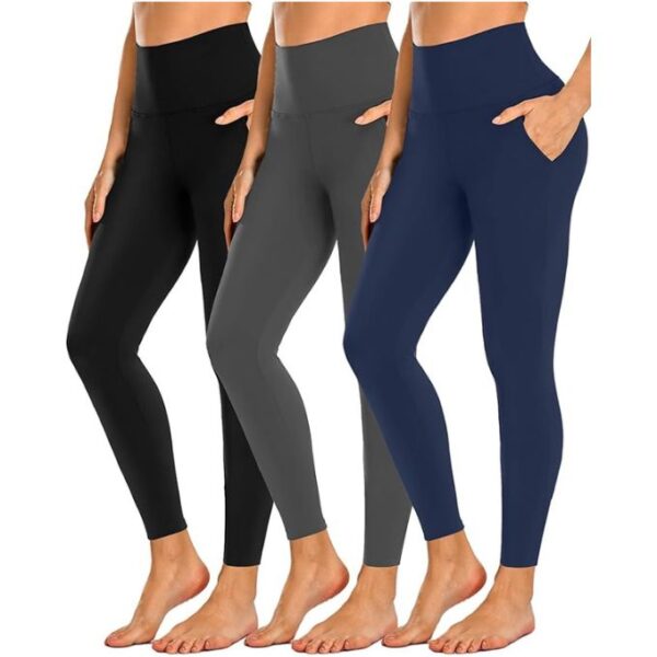 NEW YOUNG 3 Pack Leggings with Pockets for Women,High Waisted Tummy Control Workout Yoga Pants