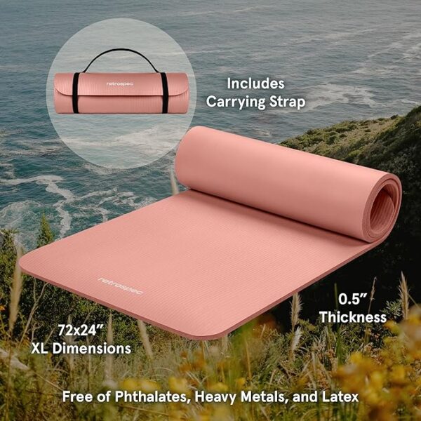 Retrospec Solana Yoga Mat 1/2" Thick w/Nylon Strap for Men & Women - Non Slip Exercise Mat for Yoga, Pilates, Stretching, Floor & Fitness Workouts - Image 2