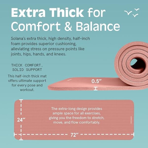 Retrospec Solana Yoga Mat 1/2" Thick w/Nylon Strap for Men & Women - Non Slip Exercise Mat for Yoga, Pilates, Stretching, Floor & Fitness Workouts - Image 3