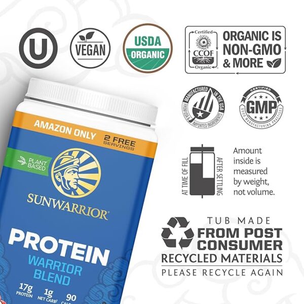 Sunwarrior Vegan Protein Powder Plant-based Organic Protein USDA BCAAs Amino Acids Supplement Hemp Seed Keto Friendly Soy, Dairy, Gluten, & Synthetic Free NON-GMO, Vanilla Flavored 32 Servings 17g per - Image 3