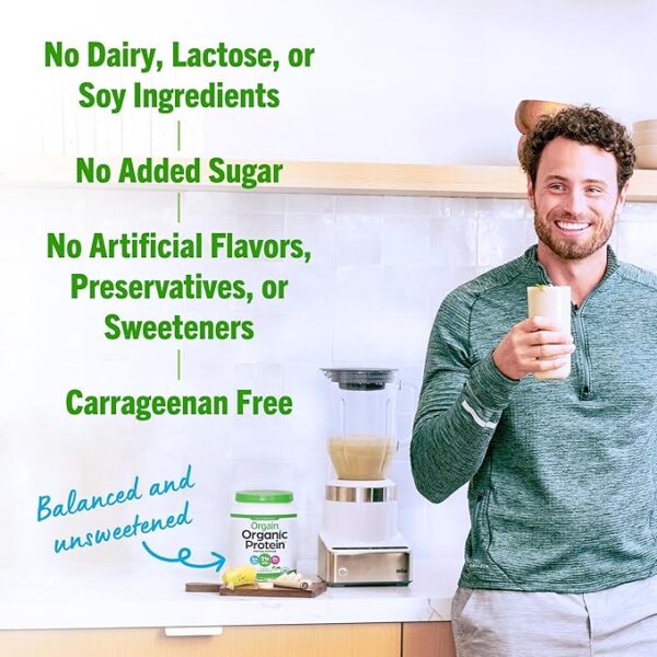 Orgain Organic Unflavored Vegan Protein Powder, Natural Unsweetened - 21g of Plant Based Protein, Non Dairy, Gluten Free, No Sugar Added, Soy Free, Non-GMO, 1.59 lb - Image 4