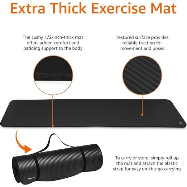 Amazon Basics 1/2 Inch Extra Thick Exercise Yoga Mat with Carrying Strap - Image 4