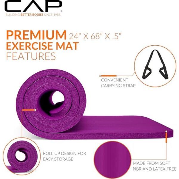 CAP Barbell 1/2-Inch High Density Exercise Yoga Mat with Strap | Multiple Options - Image 3