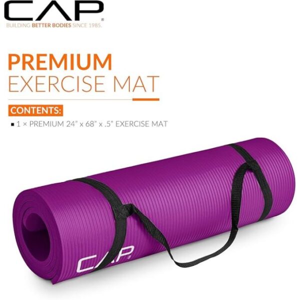 CAP Barbell 1/2-Inch High Density Exercise Yoga Mat with Strap | Multiple Options - Image 2