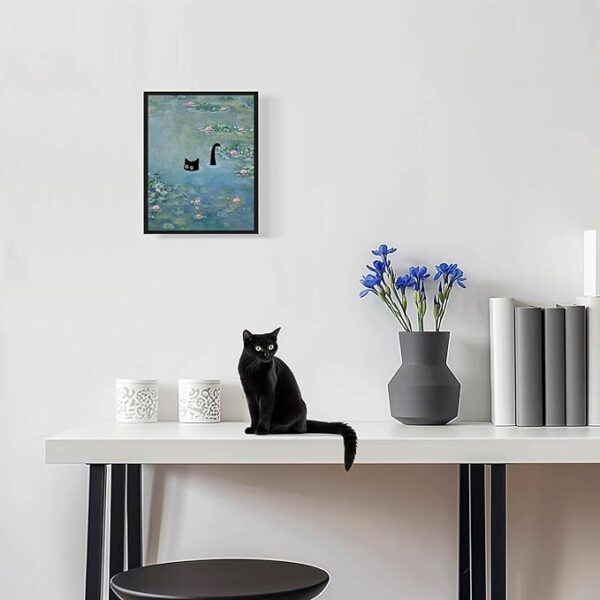 Hamduker Cat Wall Art Monet Prints Vintage Canvas Wall Art Funny Cat in Water Lilies Posters for Room Bedroom Living Room Bathroom Wall Decor Aesthetic (Size: 8''x10''x1pcs) - Image 3