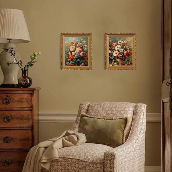 MIEVU Gold Vintage Framed Wall Art - Canvas Wall Art Prints for Living Room Decor Bedroom Home Bathroom, 8x10in Floral Flower Frame Wall Decor - Image 5
