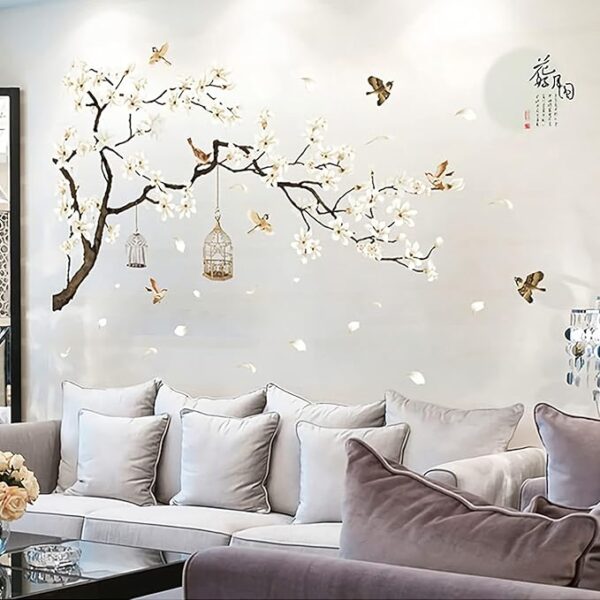 Large White Flower Wall Stickers, 50"x74" Removable DIY Romantic Cherry Blossom Tree Wall Murals Peel and Stick 3D Wall Art Stickers Home Decor for Gilrs Bedroom Nursery Rooms Living Room - Image 7