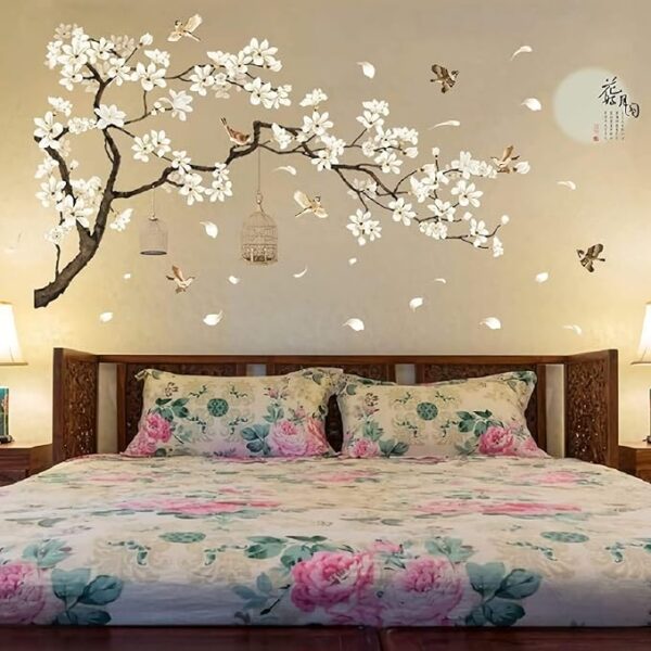 Large White Flower Wall Stickers, 50"x74" Removable DIY Romantic Cherry Blossom Tree Wall Murals Peel and Stick 3D Wall Art Stickers Home Decor for Gilrs Bedroom Nursery Rooms Living Room - Image 4