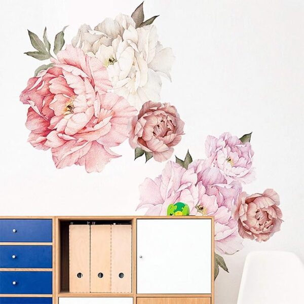 Watercolor Peony Flowers Wall Decals Floral Wall Stickers for Living Room, Delicate White & Pink Flowers Wall Posters Vinyl Blossom Art Applique for Bedroom Girls Room - Image 4