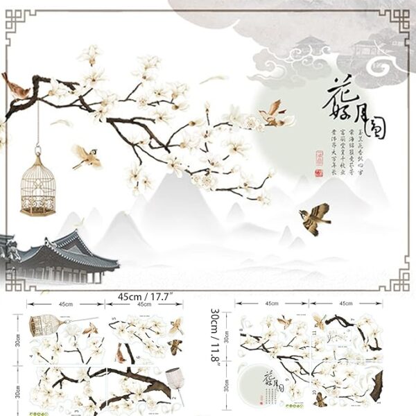 Large White Flower Wall Stickers, 50"x74" Removable DIY Romantic Cherry Blossom Tree Wall Murals Peel and Stick 3D Wall Art Stickers Home Decor for Gilrs Bedroom Nursery Rooms Living Room - Image 2