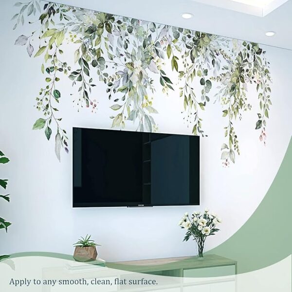 Green Plants Leaves Wall Decals Peel and Stick, Large Floral Flowers Wall Stickers, Removable Vine Home Decor Art for Bedroom Living Room Classroom Office - Image 5