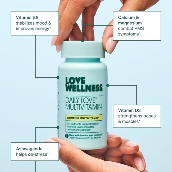 Love Wellness Daily Love Multivitamin for Women | Supports Energy, Cortisol, Immune Health, Stress Relief, & PMS | Complete with Vitamin D, C, Iron, Calcium, Zinc, & Biotin, Magnesium | 60 Count - Image 4