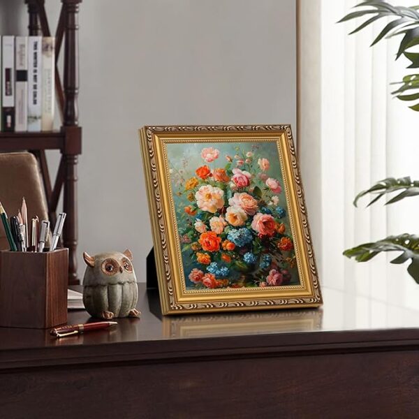 MIEVU Gold Vintage Framed Wall Art - Canvas Wall Art Prints for Living Room Decor Bedroom Home Bathroom, 8x10in Floral Flower Frame Wall Decor - Image 4