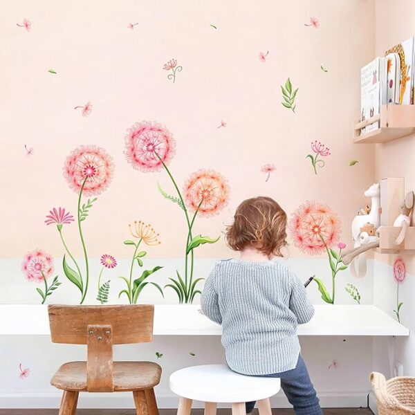 Tanlaby Colorful Dandelion Wall Stickers Flying Floral Wall Decals Nature Plant Peel and Stick Art Decor for Bedroom Living Room Office TV Sofa Backdrop - Image 2