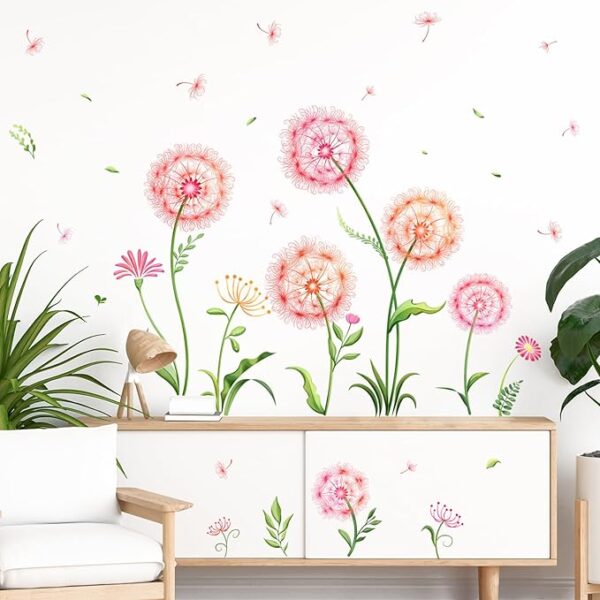 Tanlaby Colorful Dandelion Wall Stickers Flying Floral Wall Decals Nature Plant Peel and Stick Art Decor for Bedroom Living Room Office TV Sofa Backdrop - Image 4