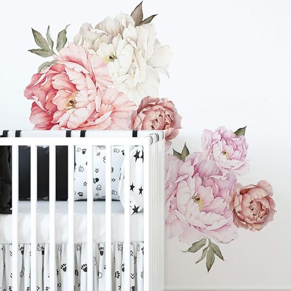 Watercolor Peony Flowers Wall Decals Floral Wall Stickers for Living Room, Delicate White & Pink Flowers Wall Posters Vinyl Blossom Art Applique for Bedroom Girls Room - Image 3