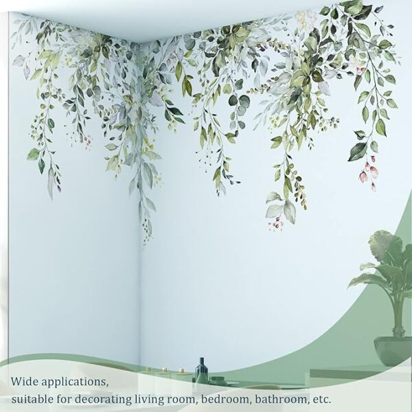 Green Plants Leaves Wall Decals Peel and Stick, Large Floral Flowers Wall Stickers, Removable Vine Home Decor Art for Bedroom Living Room Classroom Office - Image 4