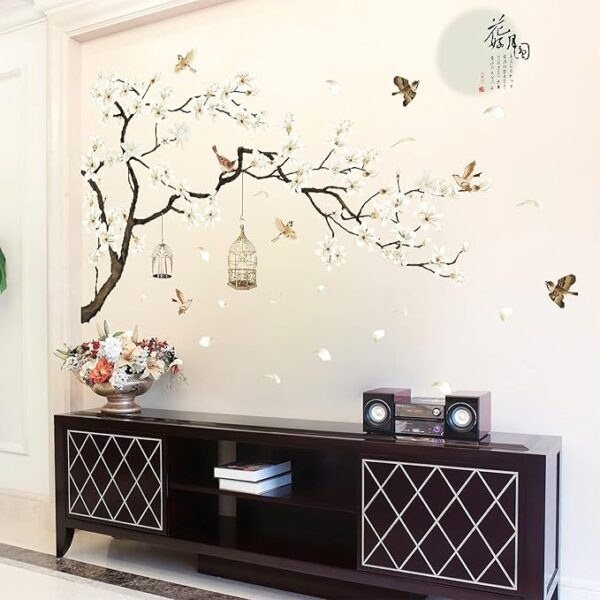Large White Flower Wall Stickers, 50"x74" Removable DIY Romantic Cherry Blossom Tree Wall Murals Peel and Stick 3D Wall Art Stickers Home Decor for Gilrs Bedroom Nursery Rooms Living Room - Image 6