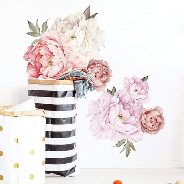 Watercolor Peony Flowers Wall Decals Floral Wall Stickers for Living Room, Delicate White & Pink Flowers Wall Posters Vinyl Blossom Art Applique for Bedroom Girls Room - Image 5