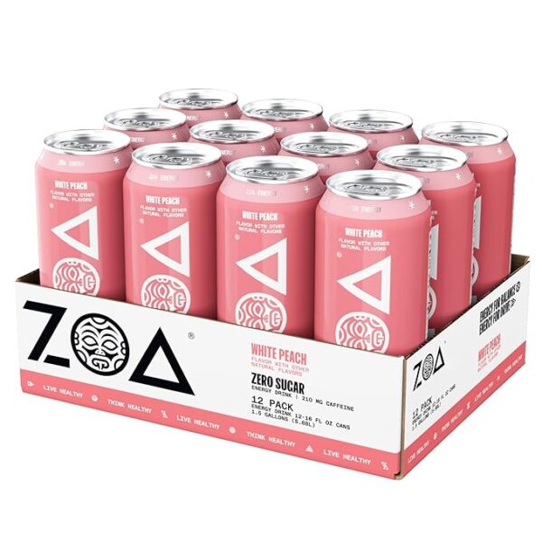 ZOA Zero Sugar Energy Drinks, White Peach - Sugar Free with Electrolytes, Healthy Vitamin C, Amino Acids, Essential B-Vitamins, and Caffeine from Green Tea - 16 Fl Oz (12-Pack) - Image 5