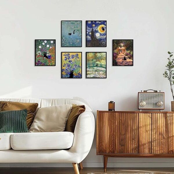 Hamduker Cat Wall Art Monet Prints Vintage Canvas Wall Art Funny Cat in Water Lilies Posters for Room Bedroom Living Room Bathroom Wall Decor Aesthetic (Size: 8''x10''x1pcs) - Image 6
