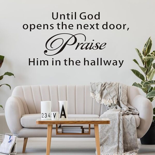 Bible Verse Wall Stickers for Bedroom: Christian Quotes Inspirational Vinyl Art Wall Decals for Living Room Kitchen - Until God Opens The Next Door 21" X 11" - Image 5