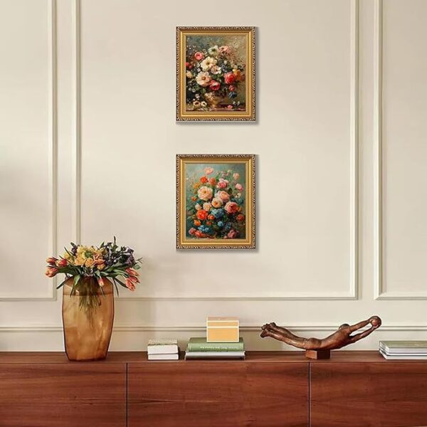 MIEVU Gold Vintage Framed Wall Art - Canvas Wall Art Prints for Living Room Decor Bedroom Home Bathroom, 8x10in Floral Flower Frame Wall Decor - Image 3