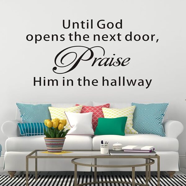 Bible Verse Wall Stickers for Bedroom: Christian Quotes Inspirational Vinyl Art Wall Decals for Living Room Kitchen - Until God Opens The Next Door 21" X 11" - Image 4