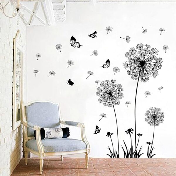 2 Set Dandelion Wall Decals, Flower Stickers, Murals With Butterflies for Bedroom, Office, Bathroom, Living Room - Removable Floral Peel and Stick Art Decoration - Image 4