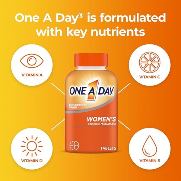 One A Day Women’s Multivitamin with Vitamin A, C, D, E and all 8 B vitamins, Calcium, Vitamins for Women, for Bone Health, Skin Health & Immune Health Support , 200 Count - Image 2