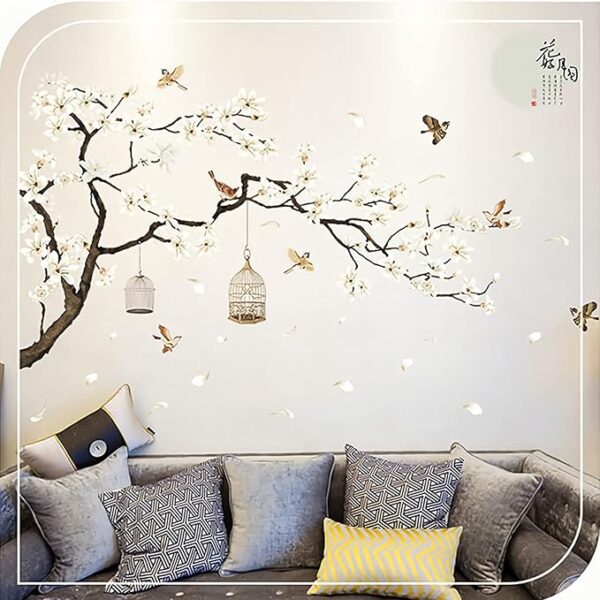 Large White Flower Wall Stickers, 50"x74" Removable DIY Romantic Cherry Blossom Tree Wall Murals Peel and Stick 3D Wall Art Stickers Home Decor for Gilrs Bedroom Nursery Rooms Living Room - Image 3