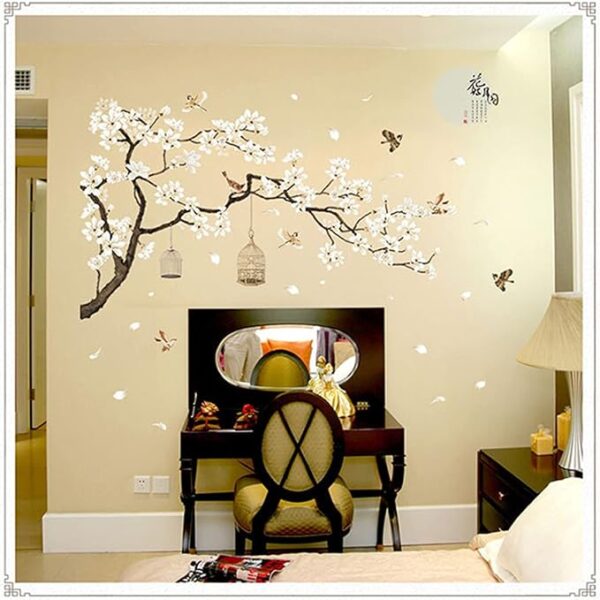 Large White Flower Wall Stickers, 50"x74" Removable DIY Romantic Cherry Blossom Tree Wall Murals Peel and Stick 3D Wall Art Stickers Home Decor for Gilrs Bedroom Nursery Rooms Living Room - Image 5