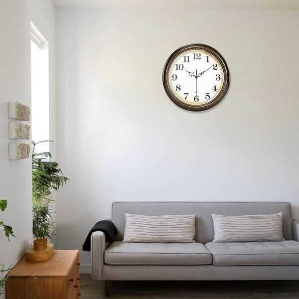 Wall Clock Battery Operated Silent Non-Ticking Vintage Wall Clocks for Kitchen, School, Living Room (12Inch, Bronze) - Image 4