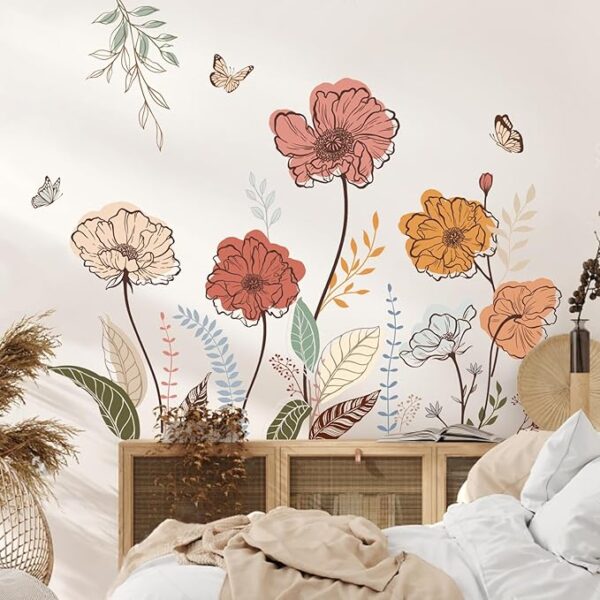wondever Boho Flower Wall Stickers Wildflower Floral Grass Peel and Stick Wall Art Decals for Living Room Bedroom TV Wall - Image 4