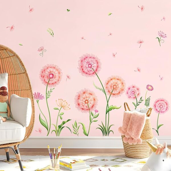 Tanlaby Colorful Dandelion Wall Stickers Flying Floral Wall Decals Nature Plant Peel and Stick Art Decor for Bedroom Living Room Office TV Sofa Backdrop - Image 5