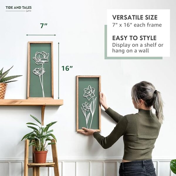 3D Floral Green Wall Art (Set of 2) Lightweight, Wooden Ready-to-Hang Boho Framed Wall Art for Bathroom, Bedroom, Living Room or Office – Premium Sage Green Farmhouse Decor – Gift-Boxed - Image 5