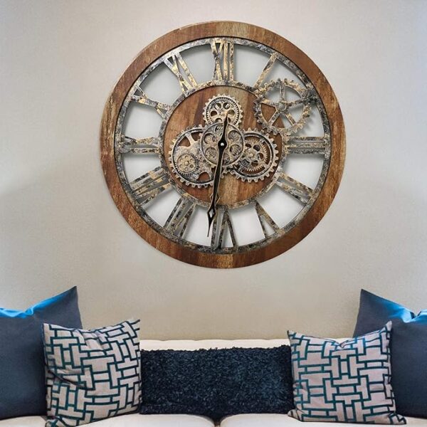 The Gears Clock The Original Real Moving Gear Wall Clock Vintage Industrial Oversized Rustic Farmhouse (24 inch (60cm), Vintage Brown) - Image 4