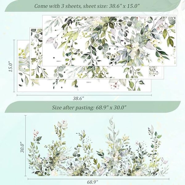 Green Plants Leaves Wall Decals Peel and Stick, Large Floral Flowers Wall Stickers, Removable Vine Home Decor Art for Bedroom Living Room Classroom Office - Image 2