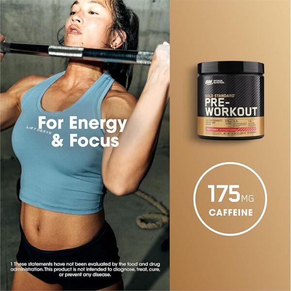 OPTIMUM NUTRITION Gold Standard Pre-Workout with Creatine, Beta-Alanine, and Caffeine for Energy, Flavor: Fruit Punch, 30 Servings - Image 4