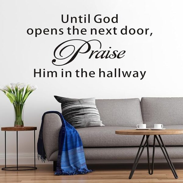 Bible Verse Wall Stickers for Bedroom: Christian Quotes Inspirational Vinyl Art Wall Decals for Living Room Kitchen - Until God Opens The Next Door 21" X 11" - Image 6