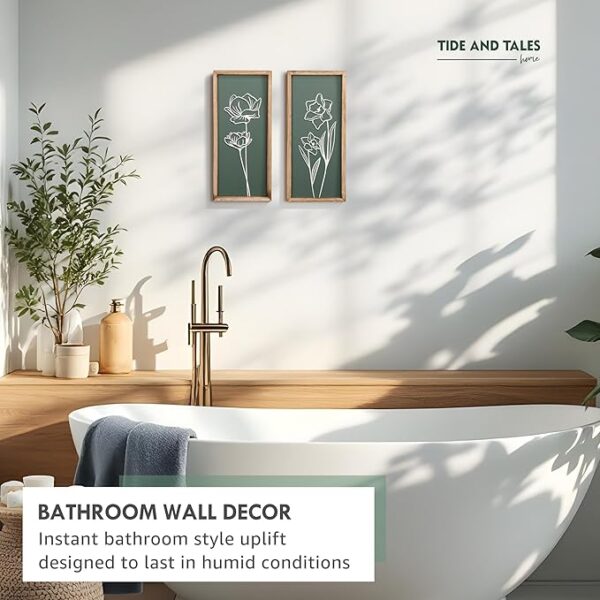 3D Floral Green Wall Art (Set of 2) Lightweight, Wooden Ready-to-Hang Boho Framed Wall Art for Bathroom, Bedroom, Living Room or Office – Premium Sage Green Farmhouse Decor – Gift-Boxed - Image 4