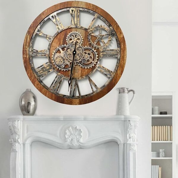 The Gears Clock The Original Real Moving Gear Wall Clock Vintage Industrial Oversized Rustic Farmhouse (24 inch (60cm), Vintage Brown) - Image 5