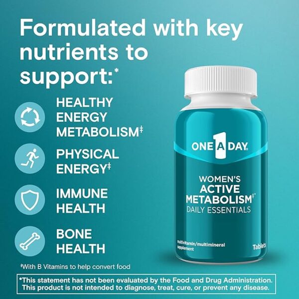 One A Day Women's Active Metabolism Daily Essential, Multivitamin for Women, Metabolism Support, Vitamins for Women with All 8 B-Vitamins, Vitamin D, Magnesium & More,120 Count - Image 2