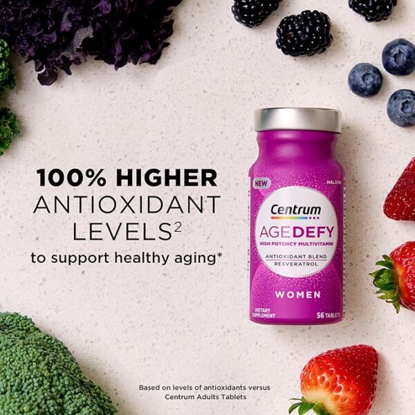 Centrum Age Defy for Women, 2-in-1 High Potency Multivitamin + Healthy Aging Supplement, Multivitamin Blend with Resveratrol, and Niacin for NAD+ Level Support, Aluminium Bottle, 56 Tablets - Image 3