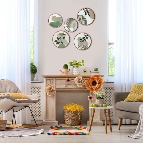 Qunclay 5 Pcs Wall Art Decor Wooden Living Room Wall Decor Bohemian Hanging Farmhouse Geometric 10'' and 8'' Aesthetic Wood Minimalist Posters for Bedroom(Greenery) - Image 4