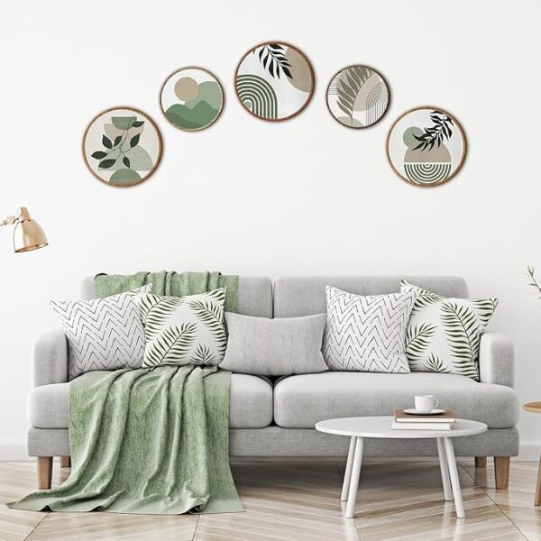 Qunclay 5 Pcs Wall Art Decor Wooden Living Room Wall Decor Bohemian Hanging Farmhouse Geometric 10'' and 8'' Aesthetic Wood Minimalist Posters for Bedroom(Greenery) - Image 6