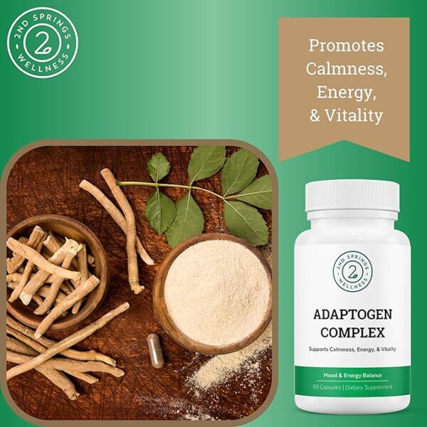 Adaptogen Complex Calmness, Energy and Vitality Booster - Ashwagandha, Schisandra, Astragalus, Ginseng, Rhodiola, and More - Promotes Balance, Focus, and Overall Well-Being - 60 Ct - Image 5