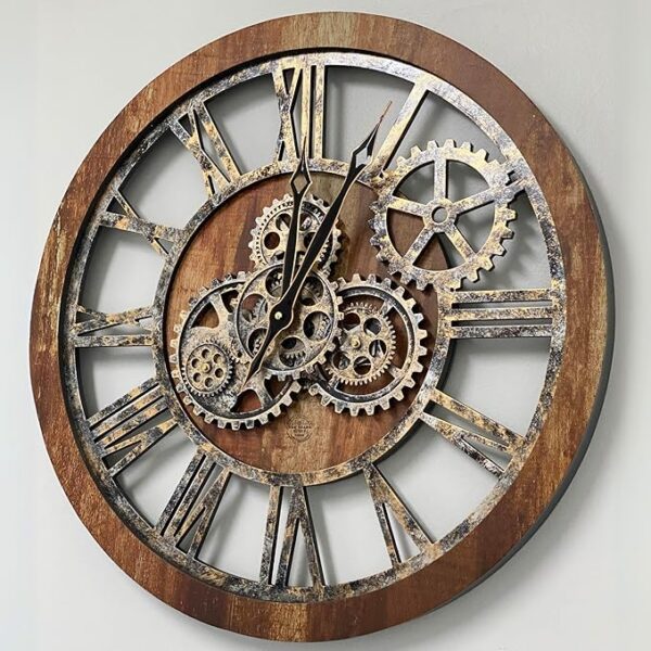 The Gears Clock The Original Real Moving Gear Wall Clock Vintage Industrial Oversized Rustic Farmhouse (24 inch (60cm), Vintage Brown) - Image 3